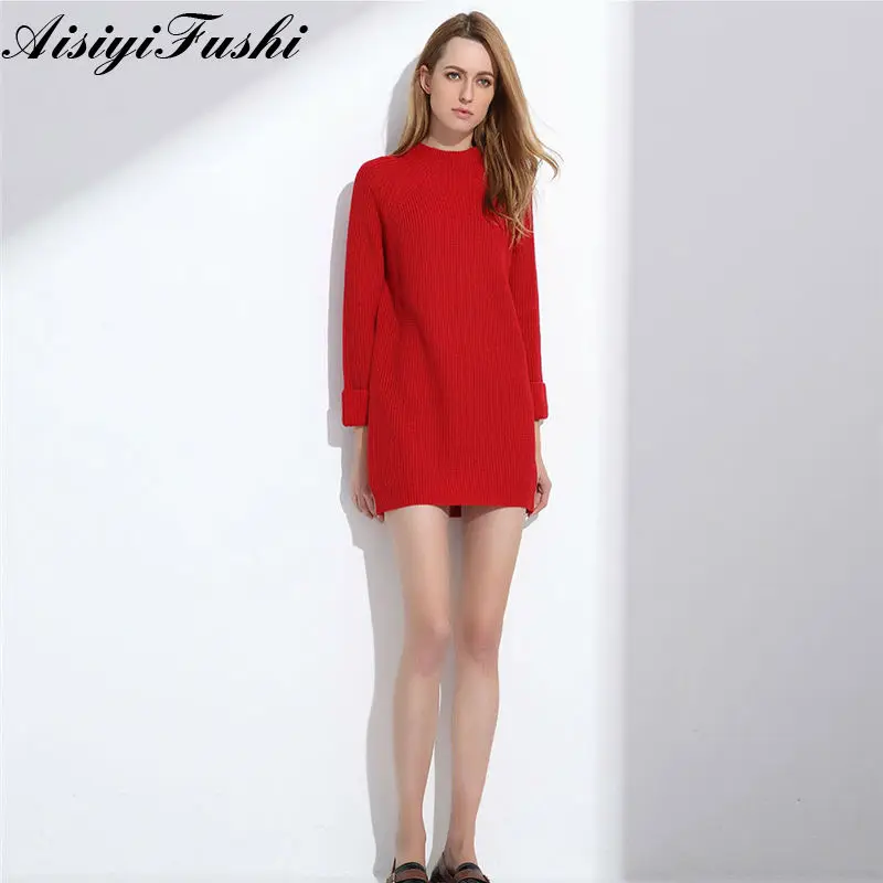 Women Sweater Oversize Pullovers Loose Knitting Long Sleeve Solid Color Slim Elastic Dress Autumn Robe Pull Hiver | Женская одежда
