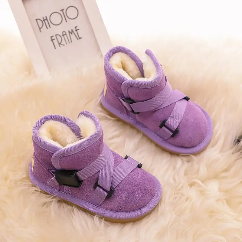 Кожаные зимние ботинки для маленьких девочек Новинка зимы 2018 года модная детская