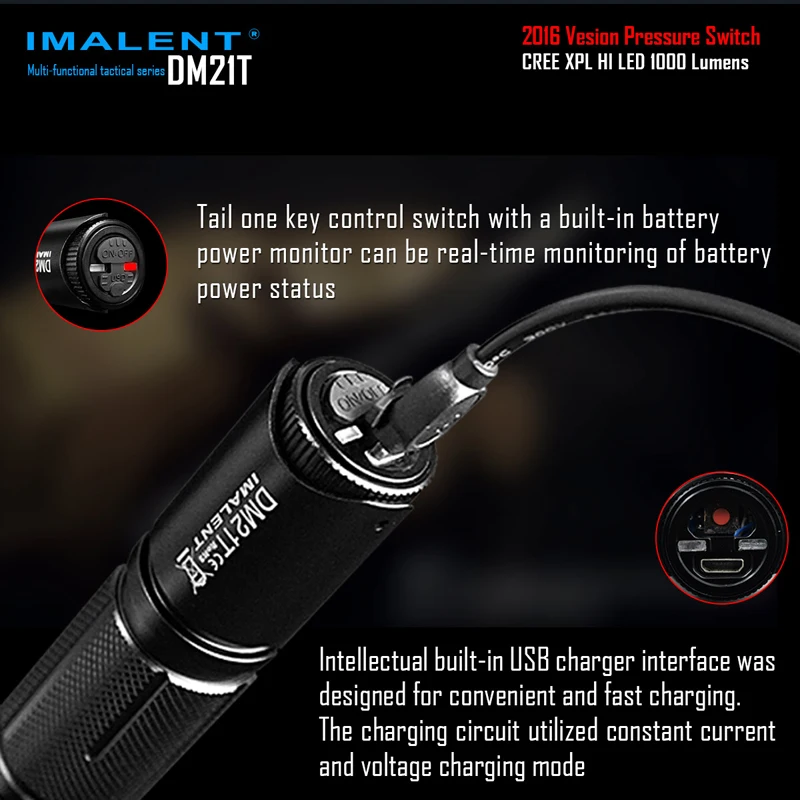 2016 IMALENT DM21T CREE XPL HI светодиодный 1000 люмен USB Перезаряжаемый Многофункциональный