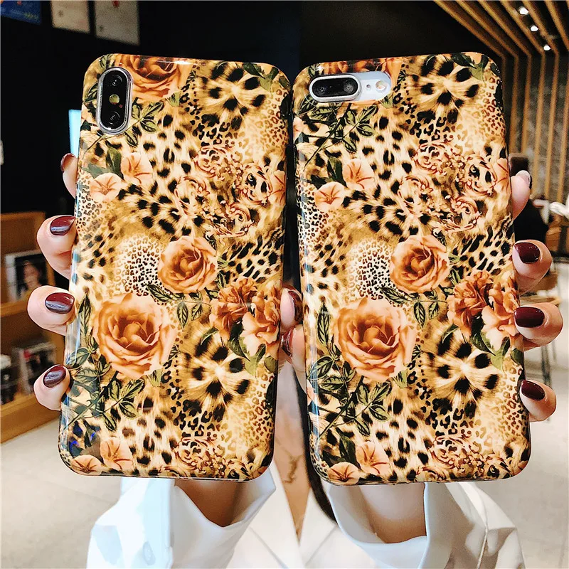 JIBAN Fashion Leopard Flower Phone Case for Iphone X/XR/XS MAX 6 6plus Soft Anti-fall Glossy Cover IPhone 7/8plus |