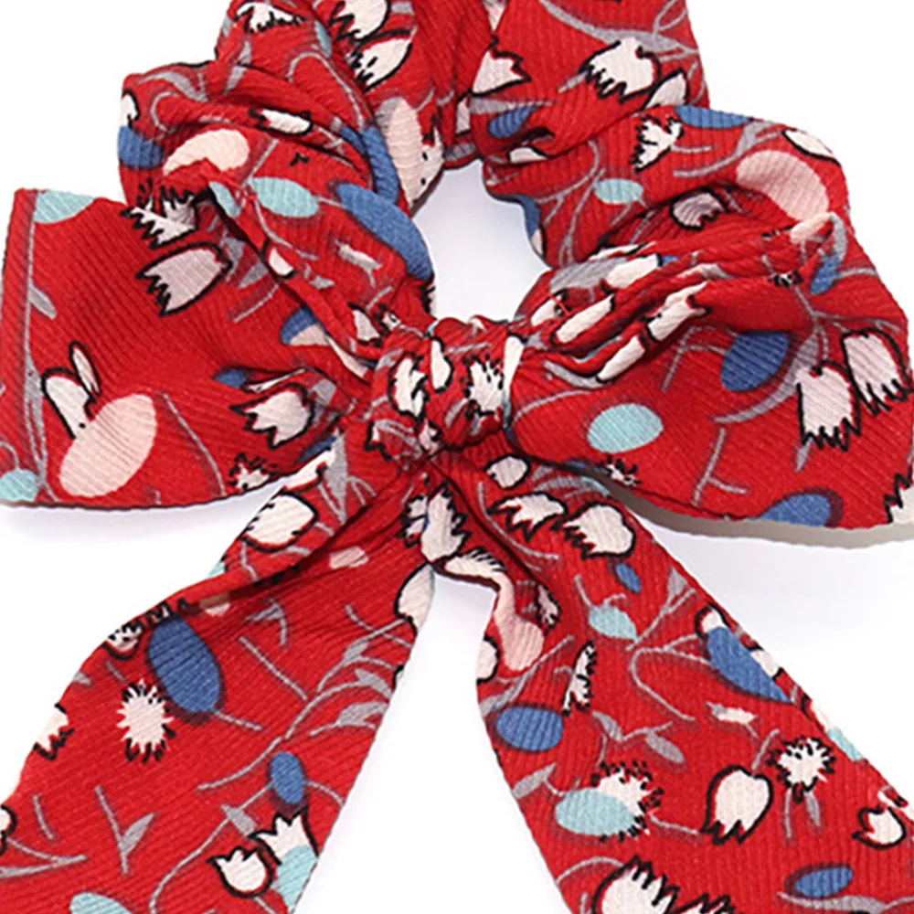 

Women Print Floral Hair Rope Elastic Bow Kont Scrunchie Hair Rubber Ropes Flowers Hair Bands For Female Girls Accessories XL074