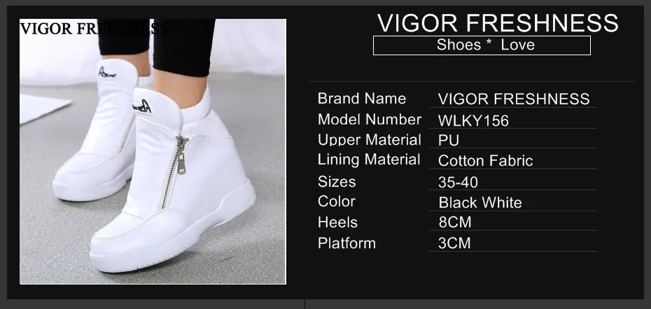 VIGOR/женские белые кроссовки на платформе; Теплая обувь на меху; женские зимние ботильоны; обувь, увеличивающая рост; обувь на танкетке из плюша; WY156