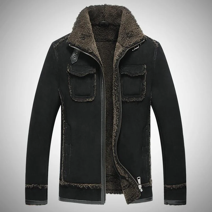 Новинка 2017 мужские пальто из натуральной овчины теплая шерстяная мотоциклетная