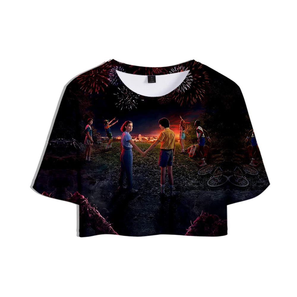 Кроп-Топ женский с 3D принтом очень странные дела модная футболка коротким