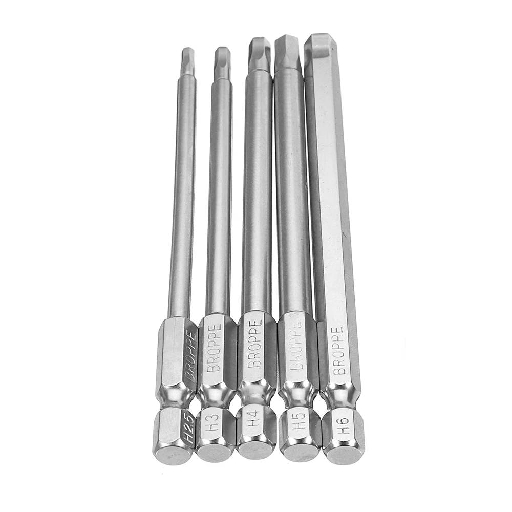 Broppe 5 шт. 100 мм H2.5-H6 отвертка с шестигранной головкой 1/4 дюймов шестигранный хвостовик S2 магнитные отвертки биты ручные инструменты H2.5 H3 H4 H5 H6