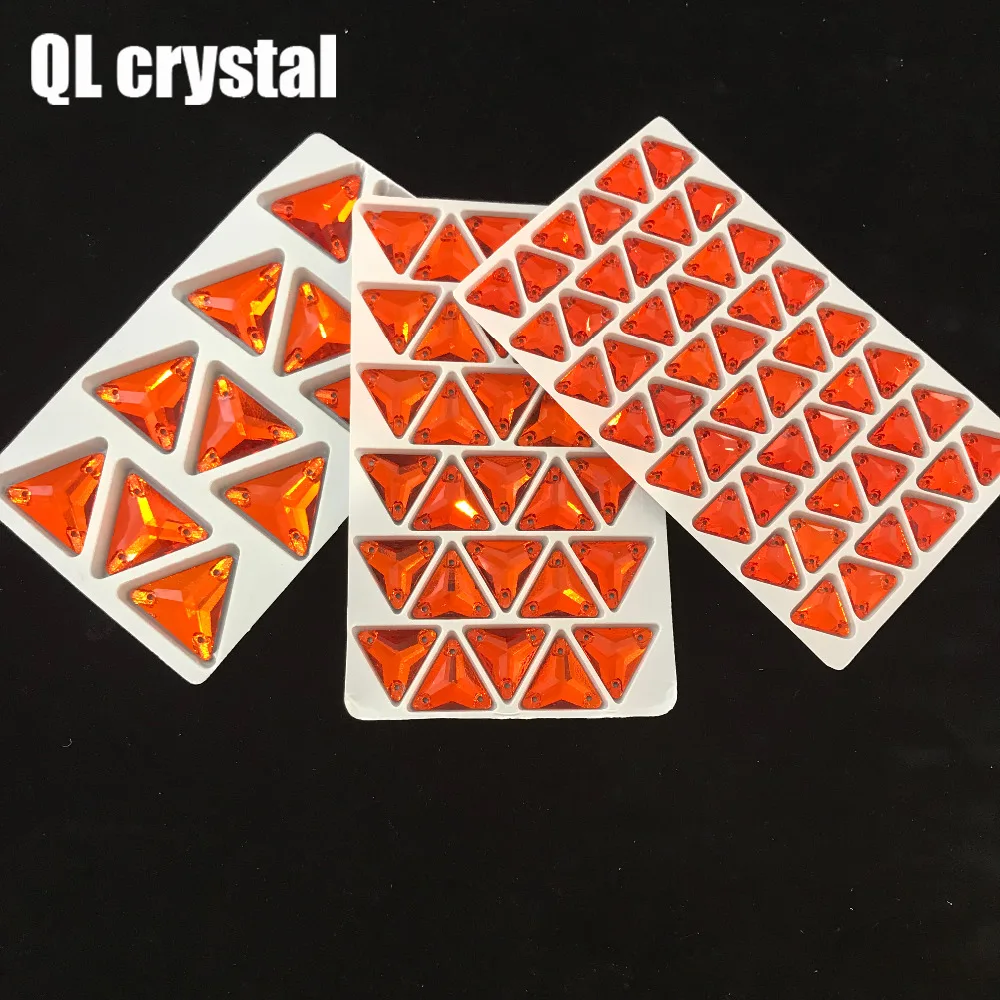 Кристаллы QL оранжево красные трехугольные стеклянные Пришивные кристаллы для