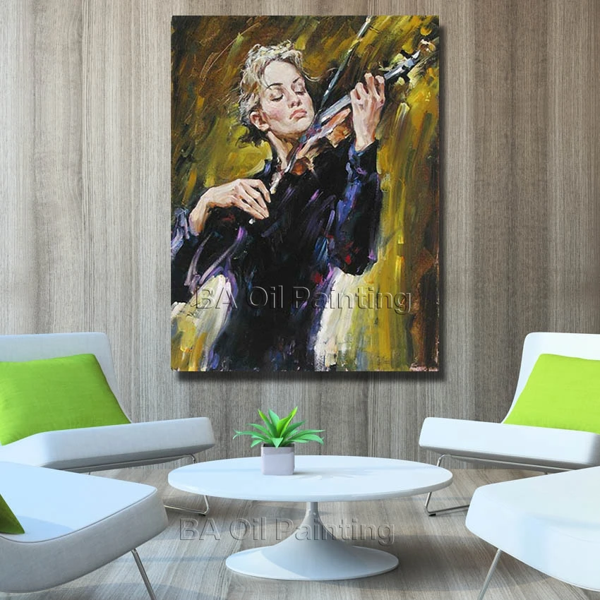 Расписанный вручную персонаж картина маслом красивая девушка играть на скрипике