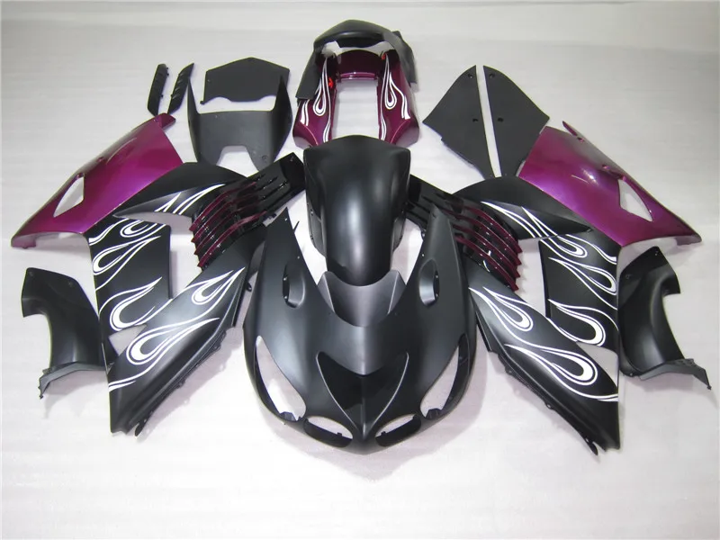 Литьевая форма 100% подходит для Kawasaki ZX 14R 2006 2011 белый цвет пламени в черном