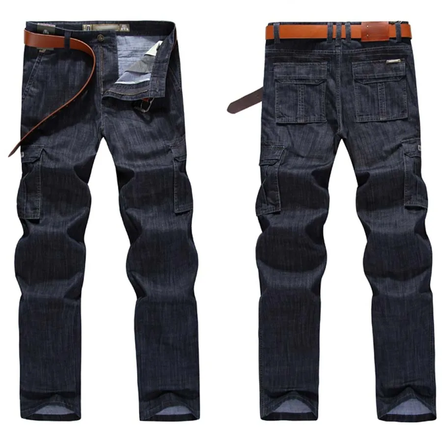 Модные джинсы Брюки Карго Для мужчин Брендовые джинсовые штаны прямые Свободные