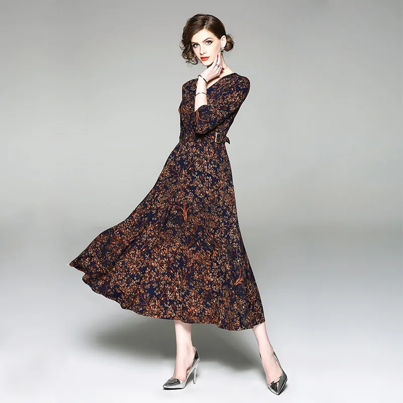 LARCI халат Винтаж красный цветок Летнее платье макси роковой ете 2018 большой