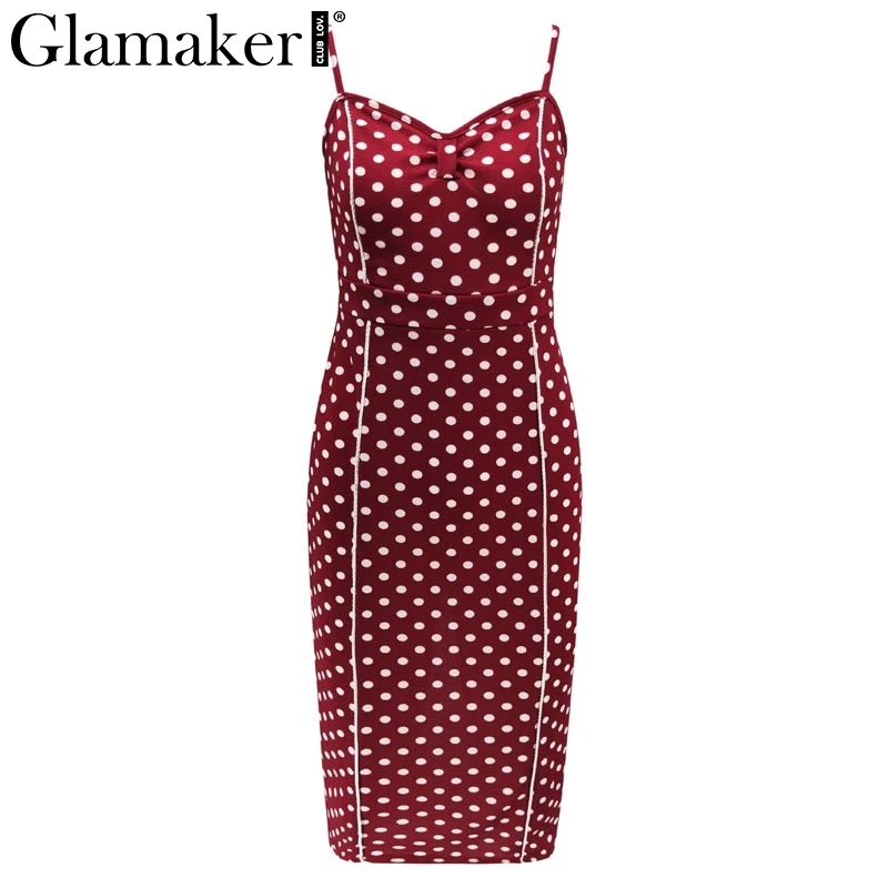 Glamaker, сексуальное облегающее платье миди в горошек, женское платье без рукавов на бретелях, летнее женское элегантное праздничное платье, вечерние платья, Клубное платье
