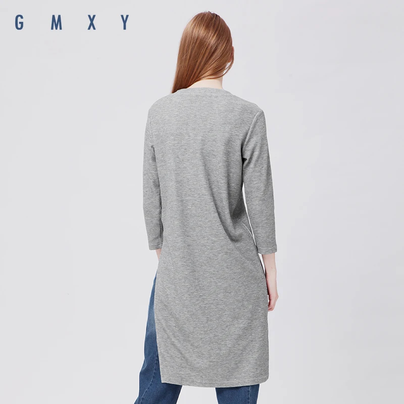 Gmxy 2017 спереди короткие и длинные скошенный футболка T765017 | Женская одежда