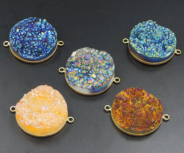 Титан Цвета кристалл агат Круглые разъемы Druzy плакированный по Медь кожух