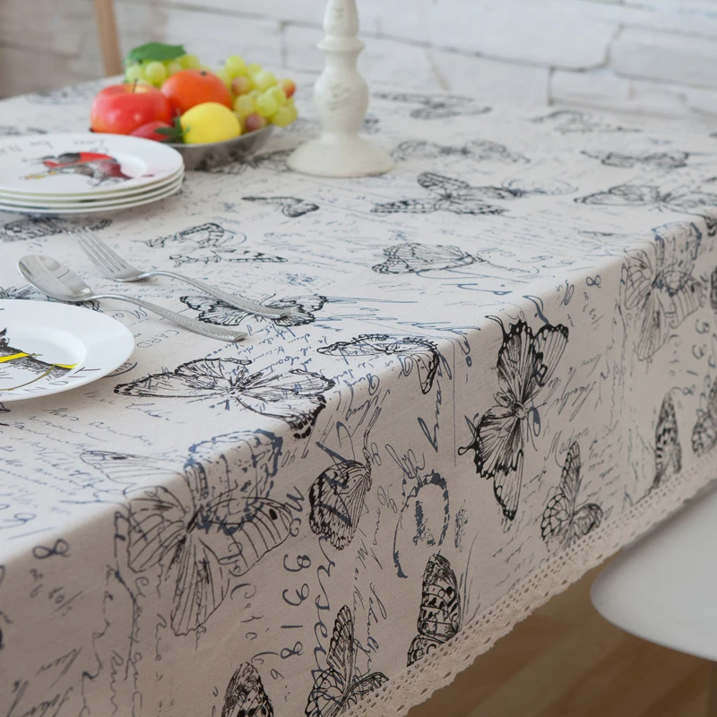 Хлопковая льняная скатерть в полоску с принтом бабочки кружевная креативная