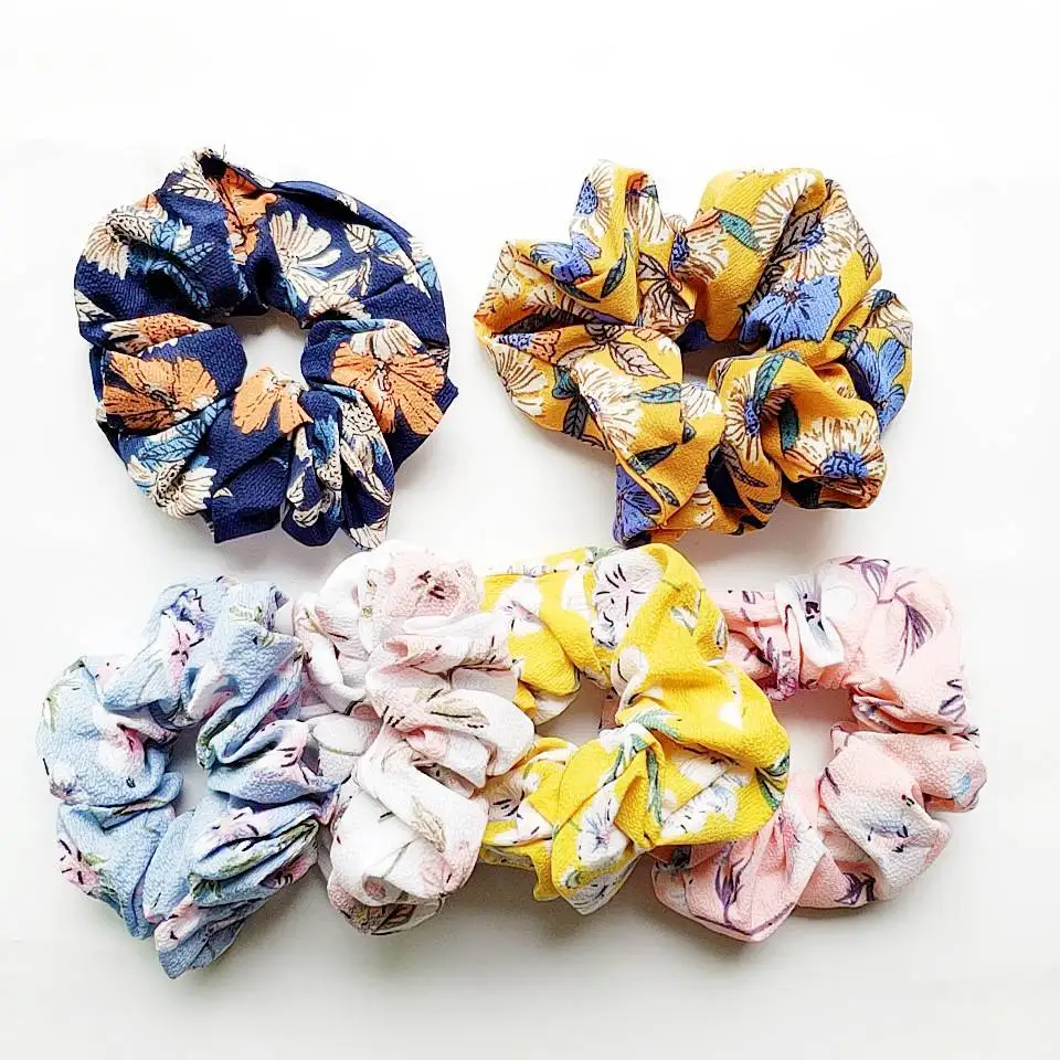 6pcs a set women girl gingham plaid stripe Hair Scrunchie Ring Flamingo Bun wraps rope Topknot Scrunchy bands FJ3361 |