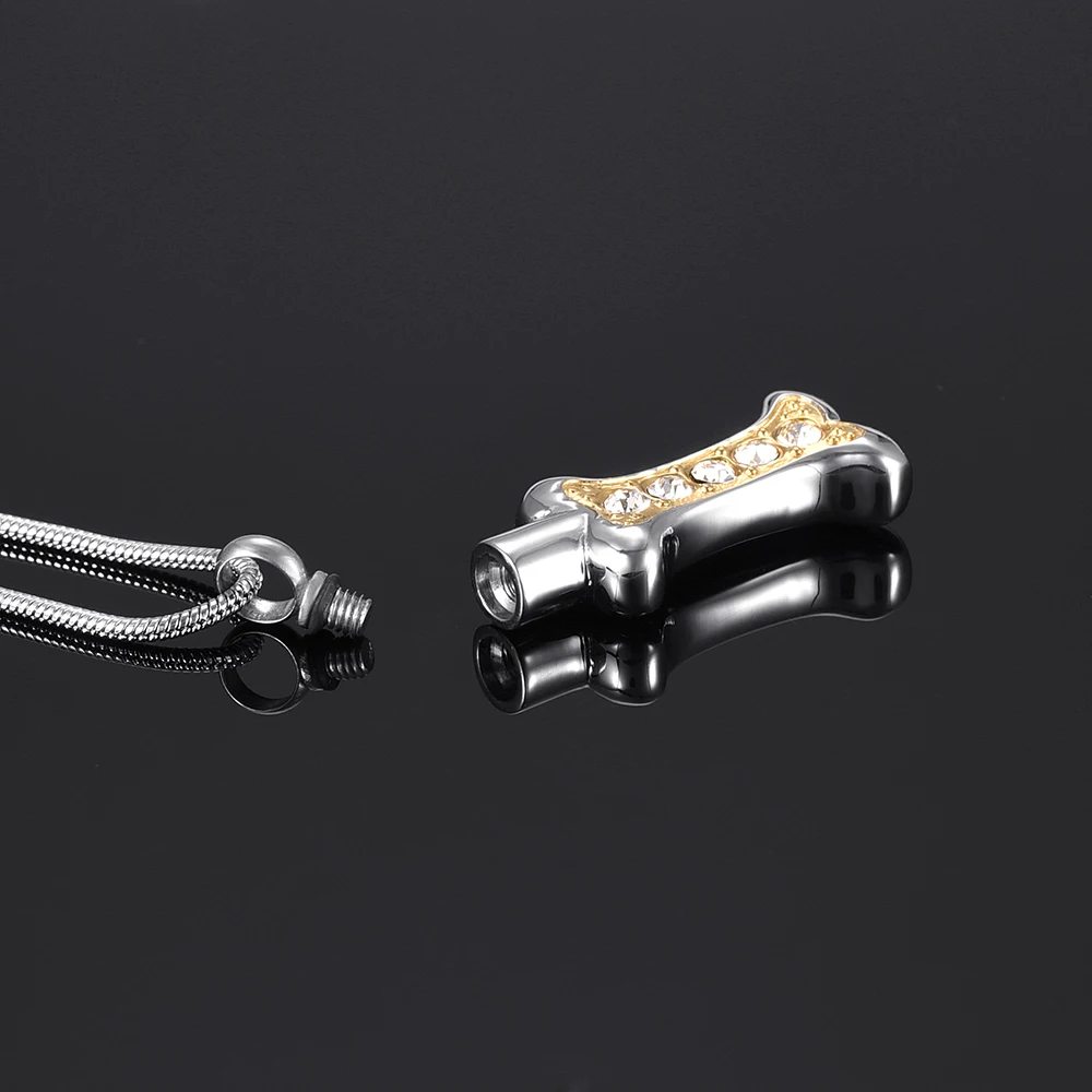 

JJ9874 Hold Crystal Dog Bone Stainless Steel Memorial Urn Pendant Necklace Ashes Holder Keepsake Cremation Jewelry For Pet