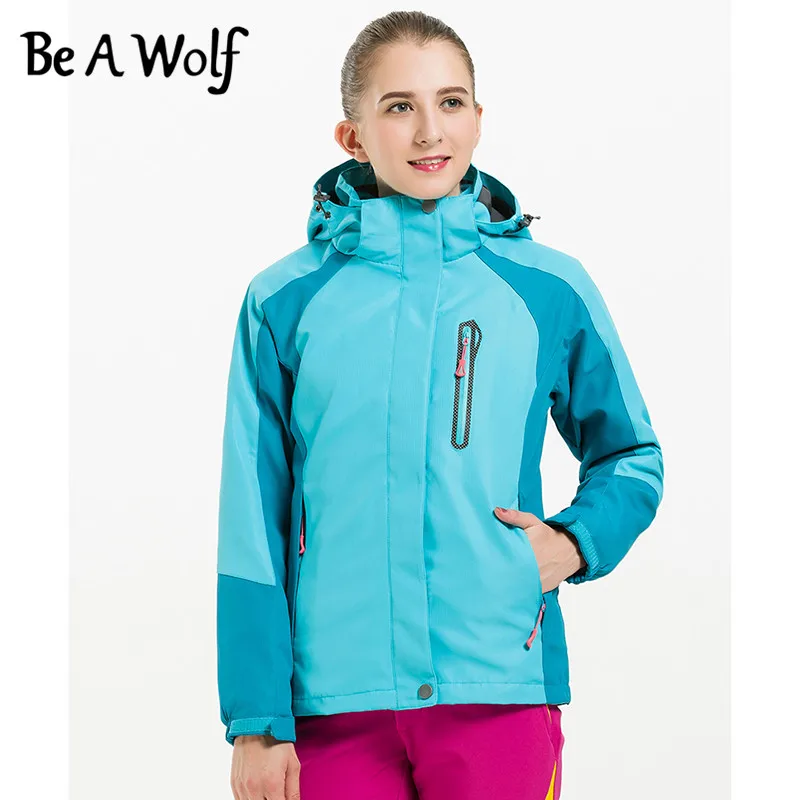 Походная куртка Be A Wolf для женщин и мужчин, спортивная одежда для кемпинга, катания на лыжах, охоты, рыбалки, зимняя куртка, водонепроницаемая ветровка 1606 - Цвет: Women-Lake blue
