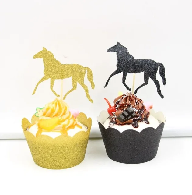 12 комплектов мини-держатель для кексов + конский выбор вечеринки Детские