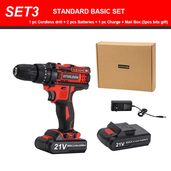 SET3 (2 pc battery) Новинка, 21 в, электрическая дрель, ударная аккумуляторная отвертка, батарея для шуруповерта, 1.5ач, Аккумуляторная дрель, набор, сверление из стали, дерева - Цвет: SET3 (2 pc battery)
