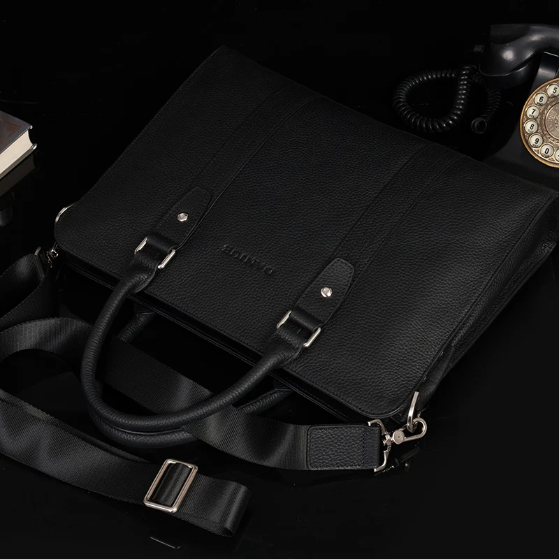 DANJUE Genuine Leather Black Blue Briefcase Business Handbag Office Laptop Bag for Male Famous Brand Trendy Solid Messenger | Багаж и