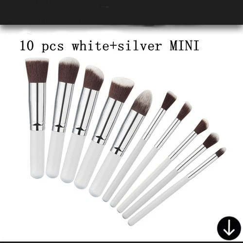 white silver 10pcs Профессиональные 10 шт. инструменты для макияжа, набор кистей, косметическая кисть, Тональная основа, тени для век, подводка для глаз, кисть для пудры, Pinceau Maquillage - Handle Color: white silver 10pcs