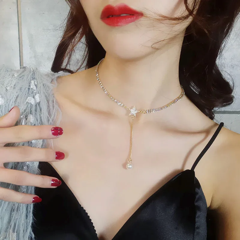 2019 г. Лидер продаж Кристалл Rhinestone колье звезда ключицы цепи Цепочки и ожерелья