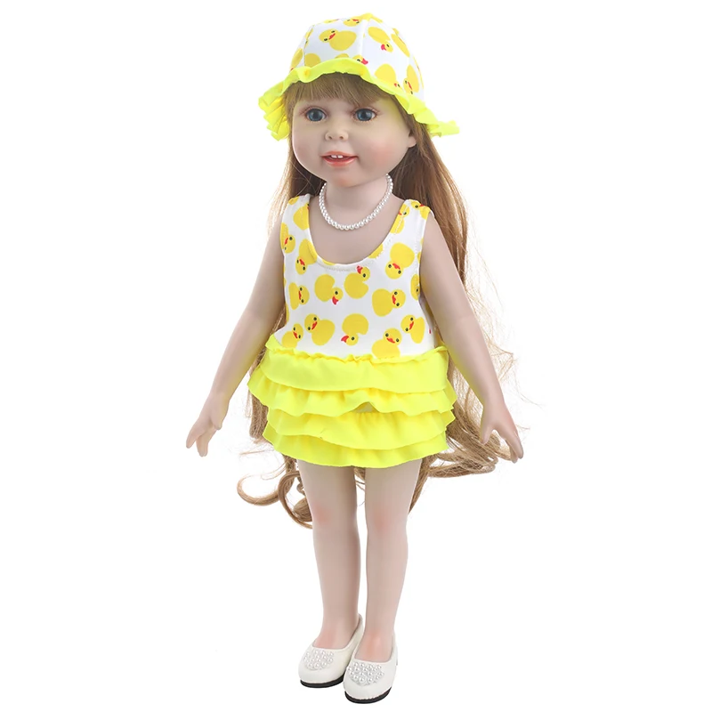 18 дюймовая кукольная одежда для девочек желтый купальник утка + шляпа рыбака