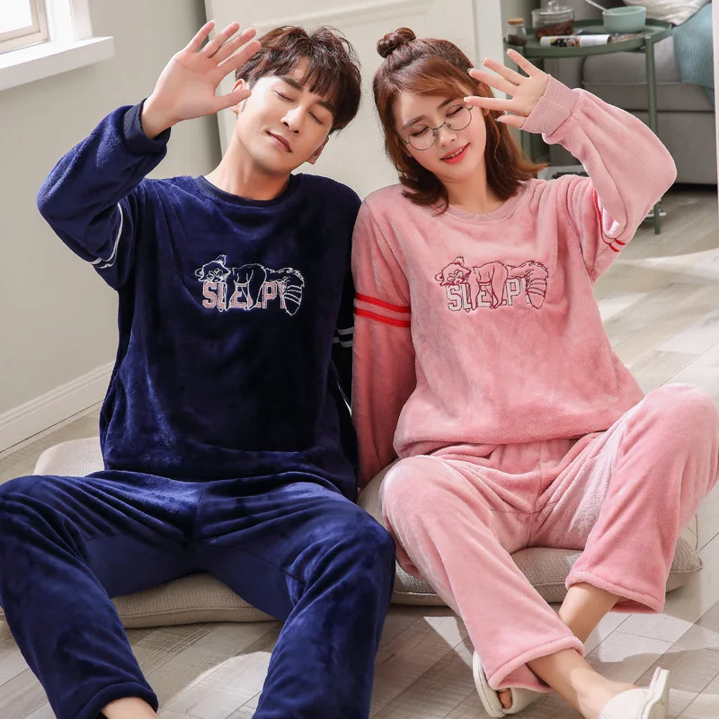 Autumn Winter Women Pajamas Sets With Pants Sleep Lounge Sleepwear Warm Unisex Cartoon Bear Animal Plus Size 3XL | Женская одежда