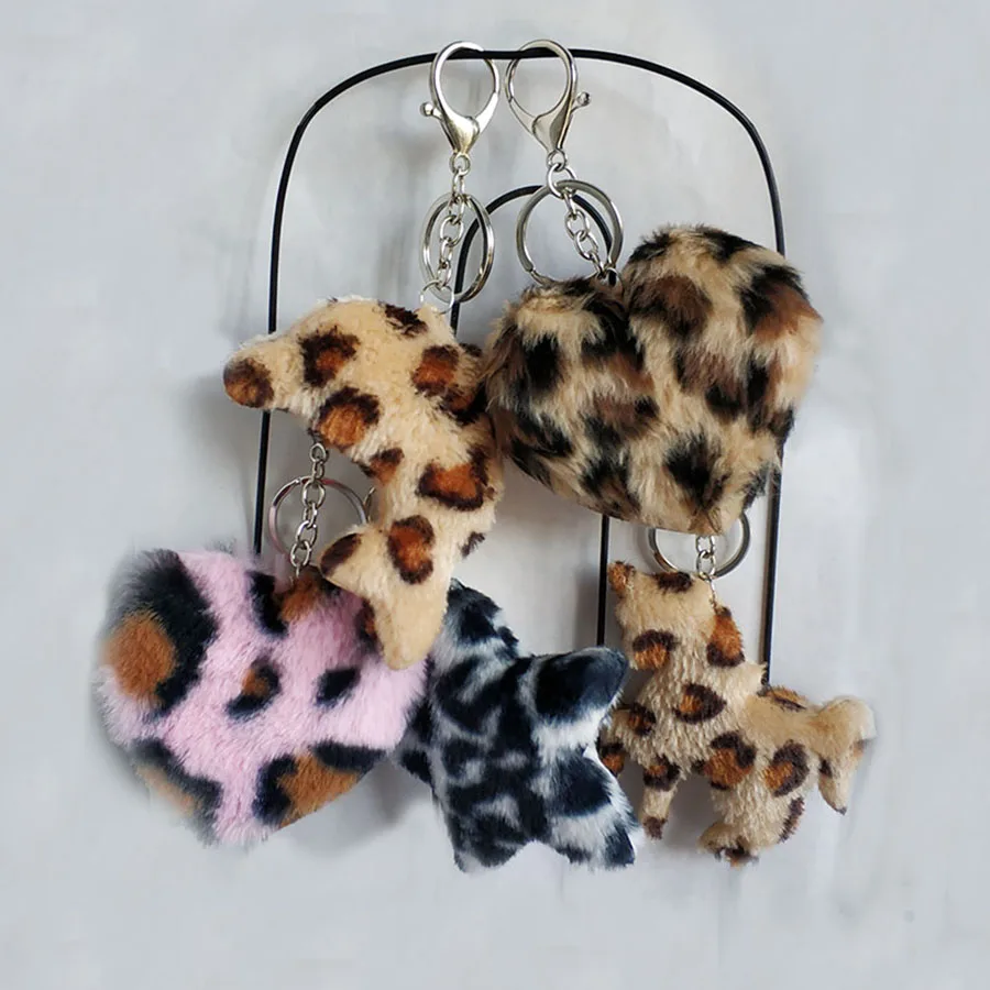 Модный брелок для ключей с леопардовым принтом плюшевый омарами кроличьим мехом