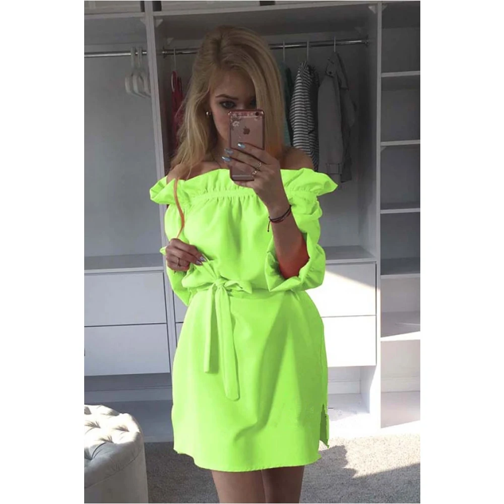 Spot Women Sexy dress Slash neck Strapless Loose Women's casual Hot 2017 Summer Candy colors Beach A1578 | Женская одежда