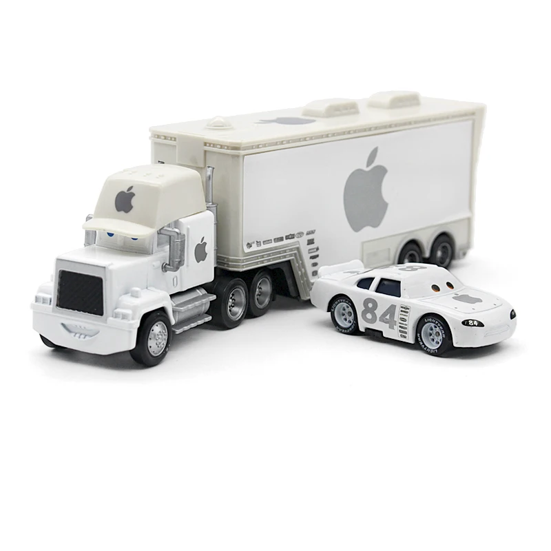 

Disney Pixar Car 2Pcs/Lot Apple Mack Truck + No 84 Small Car 1:55 Diecast Metal Alloy Modle Figures Toys Gifts For Kids