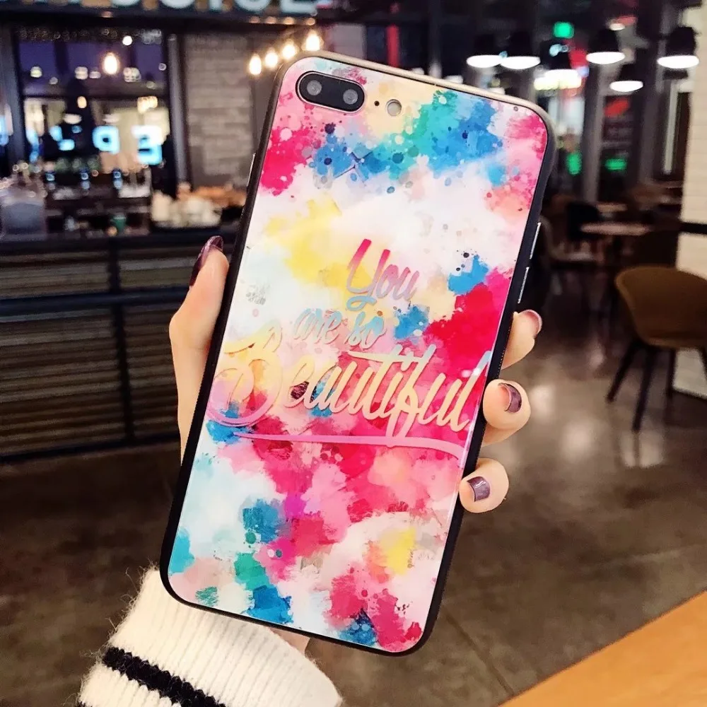 2018 Роскошные модные голубые светящиеся лазерные Чехлы для iPhone X 8 6 7 Plus закаленное
