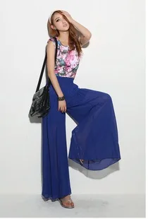 Женские шифоновые брюки палаццо свободные с высокой талией и широкими штанинами