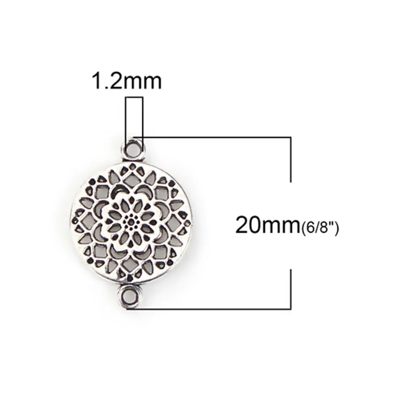 Соединители DoreenBeads из цинкового сплава круглые серебряные шармы в форме цветка
