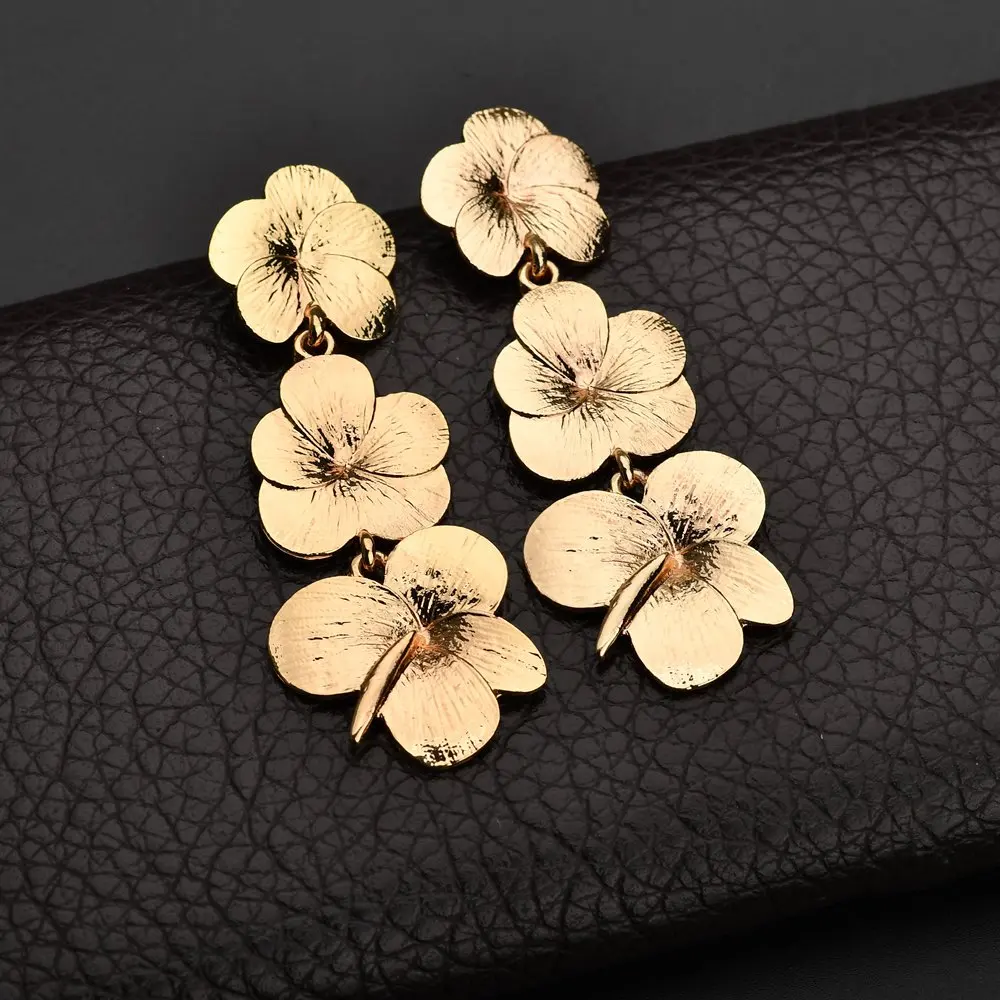 MissCyCy в стиле панк золотой цвет цветы Висячие серьги для женщин модные