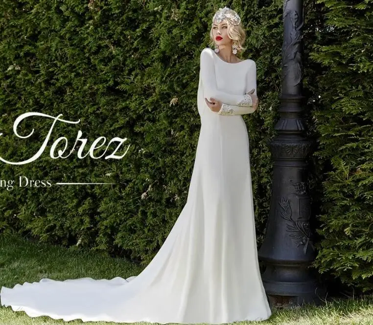 Длинные рукава Vestido De Noiva мусульманские свадебные платья русалка атлас Бохо Дешевые Свадебные платья
