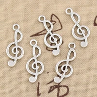30pcs charms musical note 26x10mm antique bronze silver color pendants making diy handmade tibetan bronze silver color jewelry