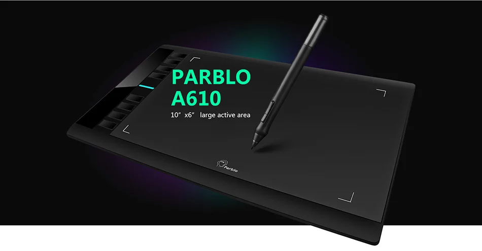 Parblo A610 Графический Цифровой Планшет для рисования 2 ручки комплект с прозрачной защитной пленкой+ перчатки с двумя пальцами+ 10 запасных перьев