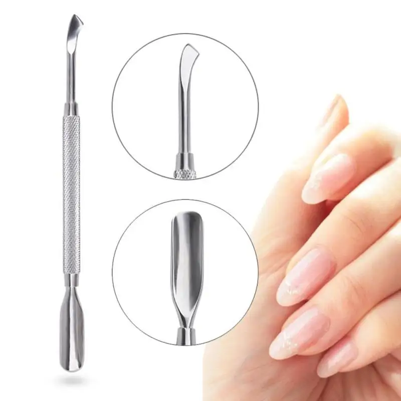 Нержавеющая сталь кутикулы Pusher Remover ложка триммер металлический двусторонний