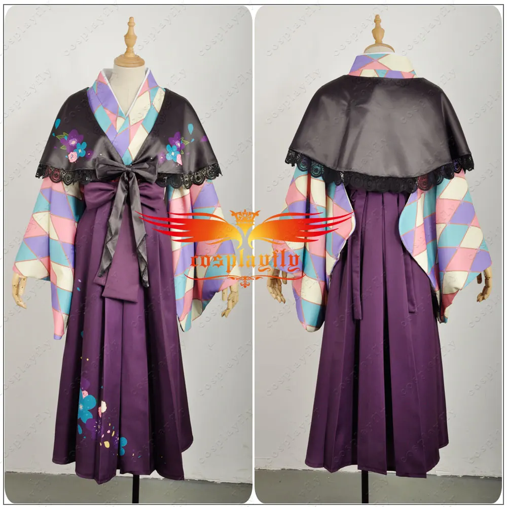 Anime Love Live! Tojo Nozomi Taisho Kimono Unawakened Cosplay Costume Custom Adult Women Purple Dress Hat Flower Satin Shawl |