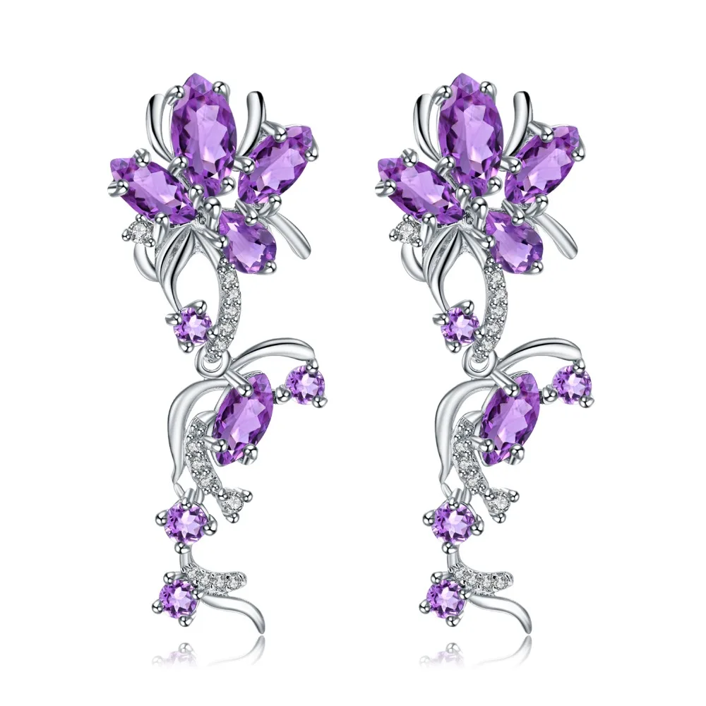 GEM'S BALLET, 7.28Ct, натуральный аметистовый драгоченный камень, серьги, 925 пробы, серебро, Ретро стиль, цветок, висячие серьги для женщин, хорошее ювелирное изделие