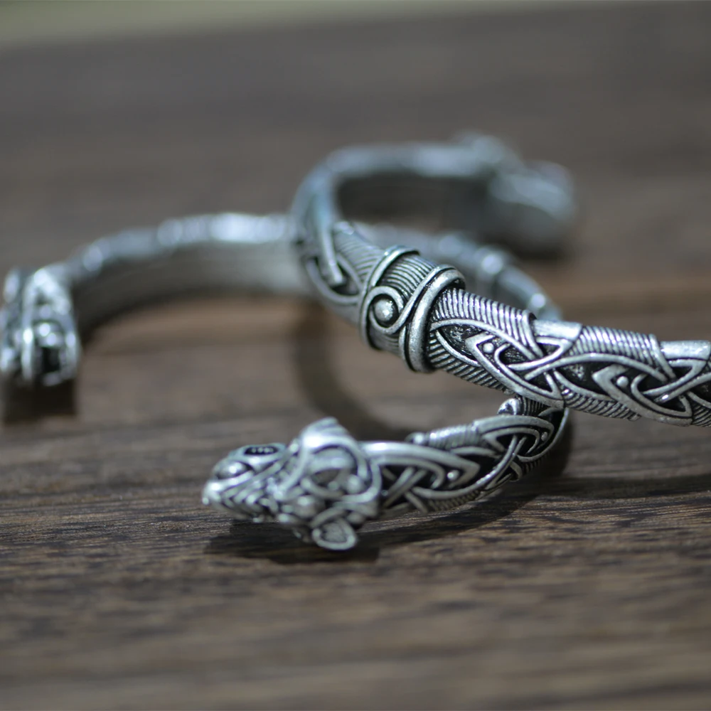 LANGHONG 10pcs Norse Viking Bracelet and Bangle Wolf Head Bracelet For Men and Women Talisman Jewelry