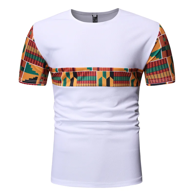 Wit Patchwork Afrikaanse Dashiki T-shirt Mannen 2022 Zomer Nieuwe Korte Mouwen Afrikaanse Kleding Streetwear Casual Camisetas Hombre Xxl