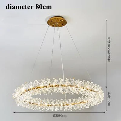 dia80cm Постмодерн, Хрустальная светодиодная люстра, освещение для гостиной, золотые металлические светодиодные подвесные люстры, светильники для столовой, Подвесная лампа - Цвет абажура: dia80cm