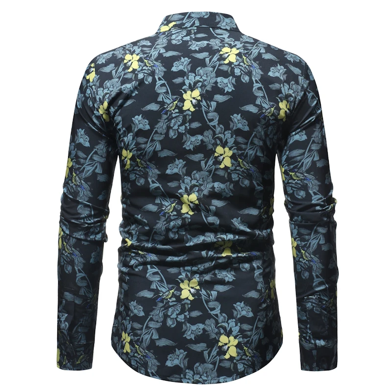 Осенние мужские рубашки Новая Мода Покер печатных Slim Fit мужские клетчатые повседневные мужские рубашки Chemise Homme Manche Longue