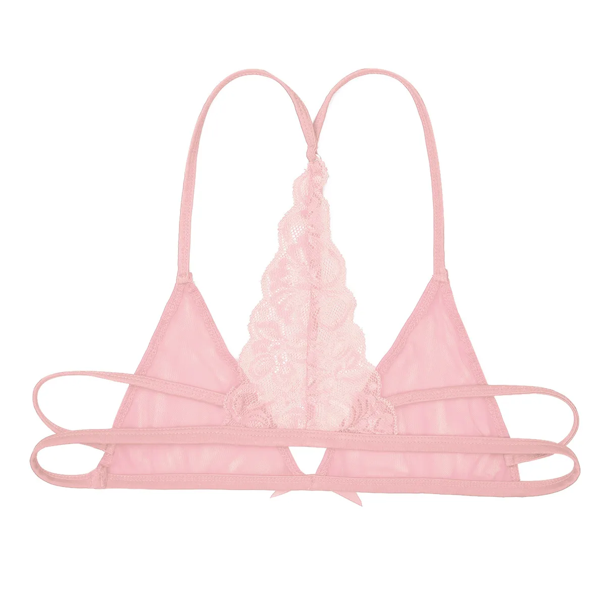 Сексуальное мужское Мужское нижнее белье SISSY Mesh Прозрачная Цветочная кружевная y-образная задняя часть без косточек треугольник без подкладки бюстгальтер Топ