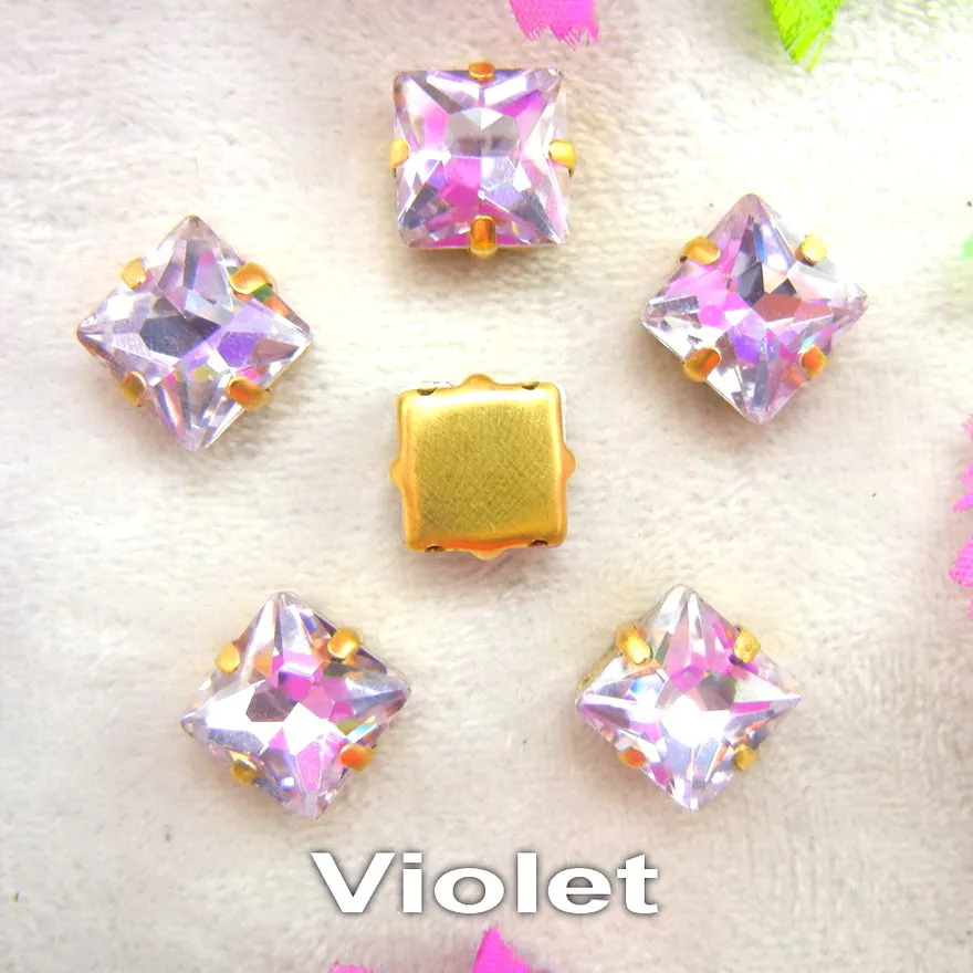 A24 Violet Стекло с украшением в виде кристаллов золото коготь настройки 8 мм/10 мм/12 мм приятные цвета микс квадратной формы пришить стразы бусины свадебные туфли diy кружевной отделкой - Цвет: A24 Violet