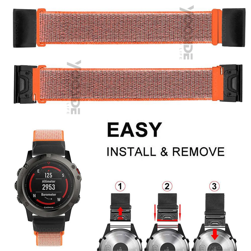 Fenix 6 Soft Nylon Loop Fastener Wristband 22mm Quick Fit Watch Band Strap for Garmin Fenix 5/ 5 Plus/Forerunner935/Instinct