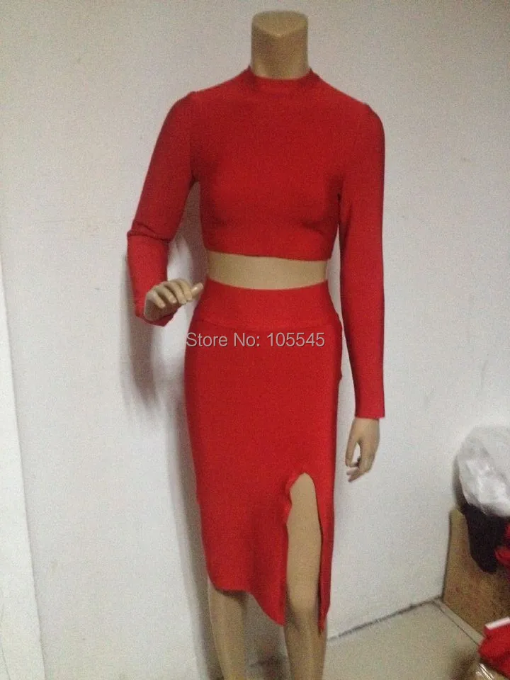 Длинный рукав красный высокая шея сексуальный женщины разрез миди вечер ну