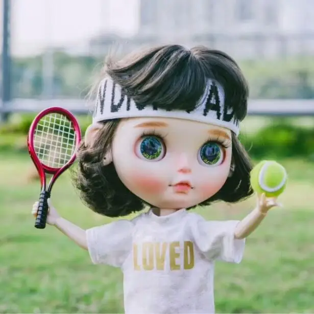 

1PC Simulation tennis blyth miniature Mini play tennis racket bjd ob licca azone props ball doll accessories for barbie doll